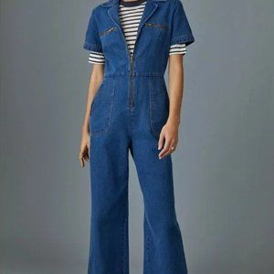relaxed and flattering anthropologie denim jumpsuit